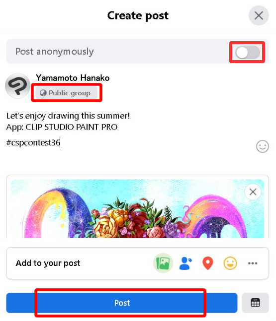 Enter your finished work through social media! Facebook